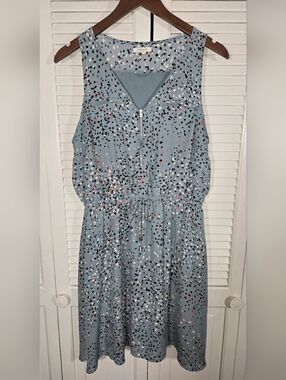 Maurices Sleeveless Blue Multi Color Speckle Zip Elastic Waist Midi Dress Sz L